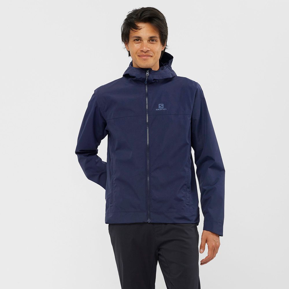 Salomon Singapore Mens Jackets - EXPLORE WATERPROOF 2L M Navy | 32894-JOZV